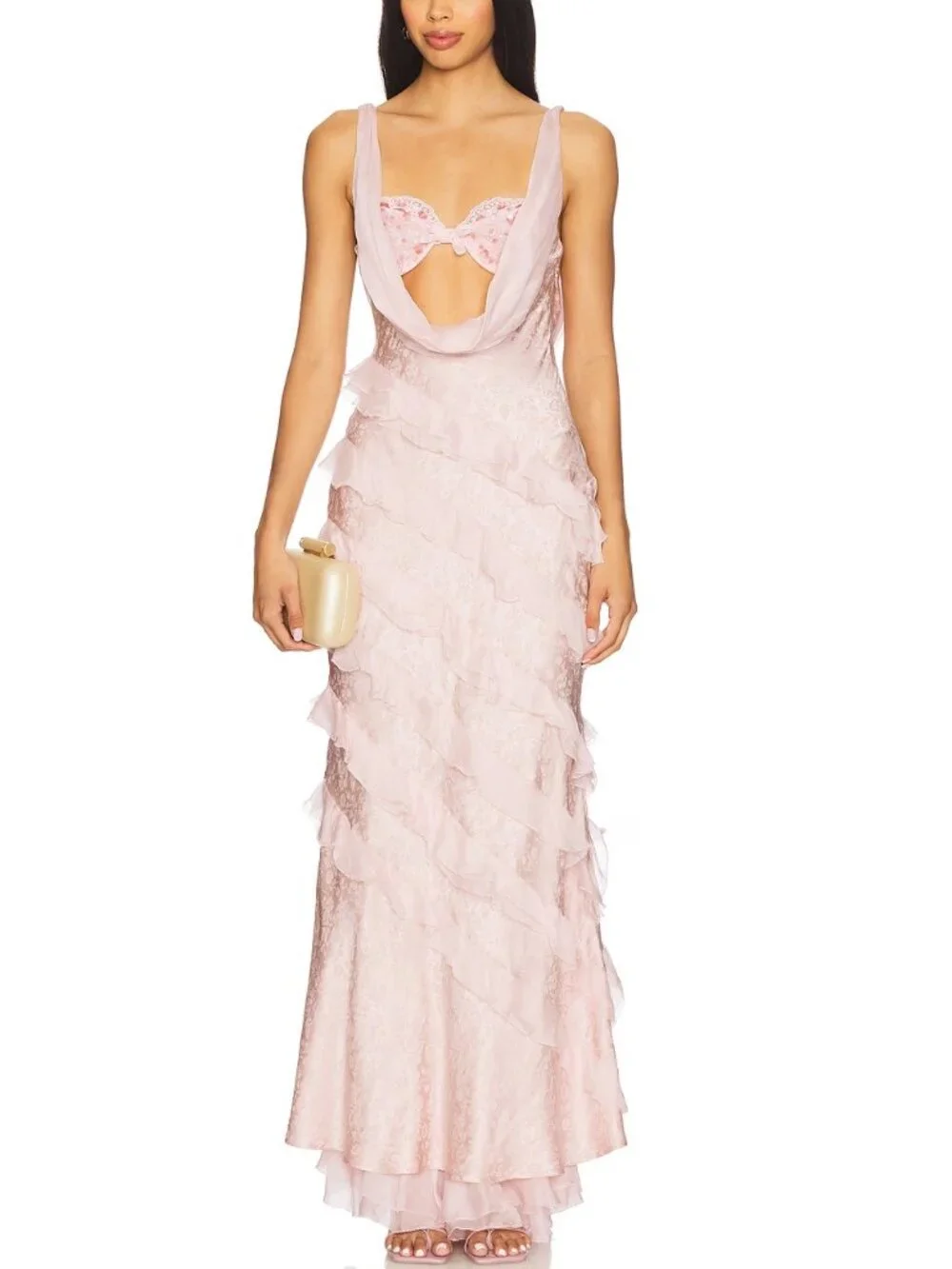 NEW $729 FOR LOVE AND LEMONS FLORENCE GOWN DRESS IN PINK SIZE S - Picture 1 of 10